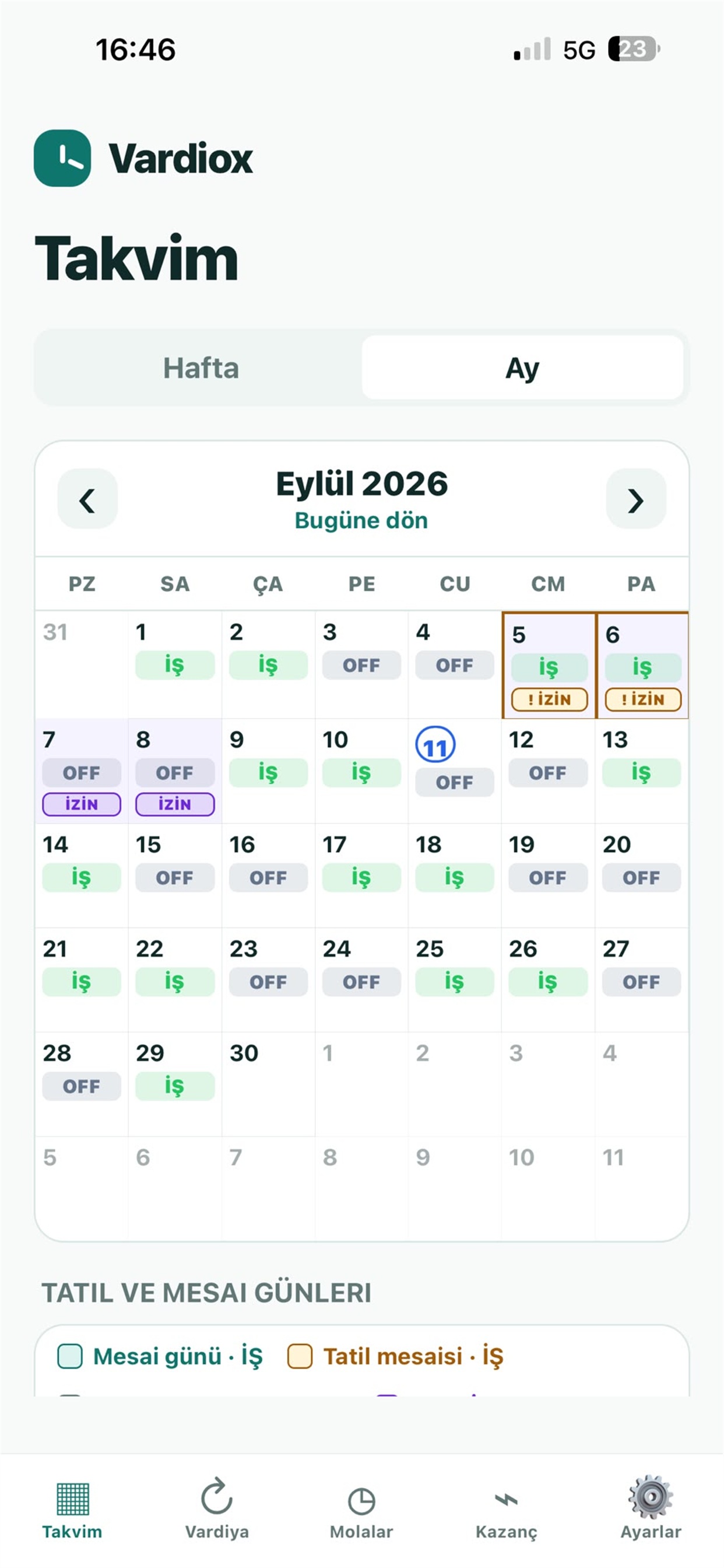 Vardiox uygulama ekranı