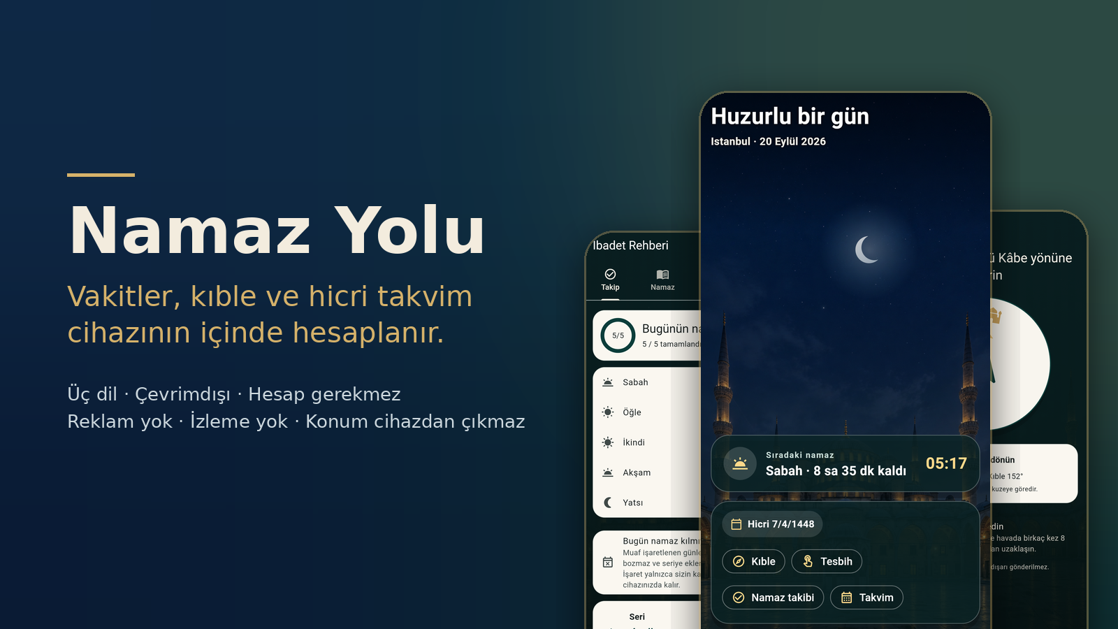Namaz Yolu uygulamasının cami silüetli tanıtım görseli