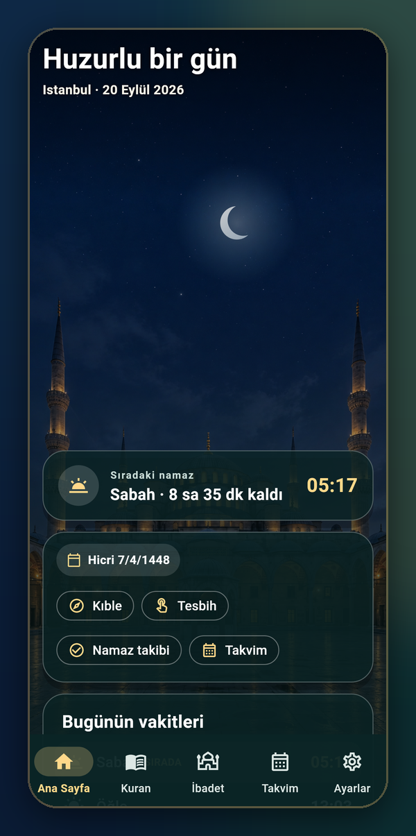 Namaz Yolu uygulama ekranı